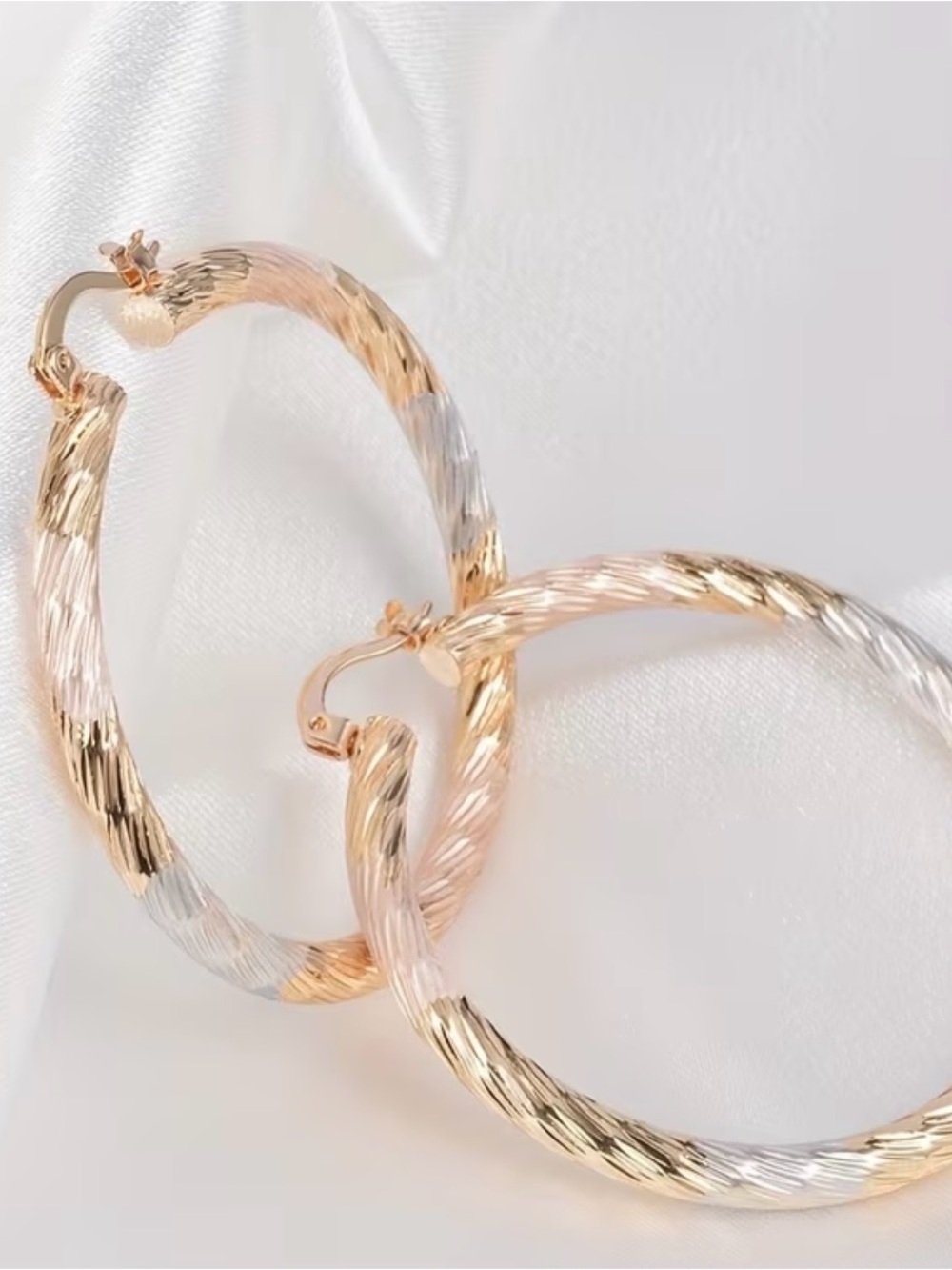 Tricolor Twisted Hoop Earrings - Gold, Rose Gold & Silver
